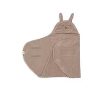 Jollein Baby Wrap Blanket Bunny - Cloudy Rib - Milky Coffee - with Hood & Velcro - Cosy Teddy Fleece - Suitable for 3- and 5-Point Harness - for Infant Car Seat and Stroller