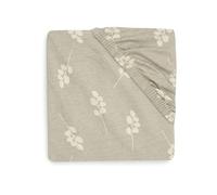 Jollein Jersey Fitted Sheet, Twig, Olive Green, 70 x 140 cm, 100% Cotton, Fitted Sheet, Beige with Olive Green Branches