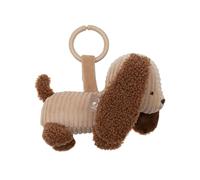Jollein Pram Pendant - Diego Dog - Stuffed Animal Dog Made of Ribbed Fabric - Sensory Toy for On The Go - with Plastic Ring for Attachment - Baby Toy - Hand Washable