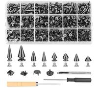 Jollidecor 455 PCS Black Studs for Clothing, 10 Size Metal Spikes and Studs Leather Rivets for Craft, Square Pyramid Studs Round Dome Rivets DIY Punk Style Decoration for Clothes Belts Dog Collar