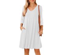 JollieLovin Women 3/4 Sleeve Plus Size Casual Fall Dresses 2024 V Neck T Shirt Long Tunic Dress, White, 2X