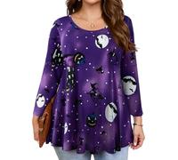 JollieLovin Womens 3/4 Sleeve Loose Fit Swing Tunic Tops Basic T Shirt, Flower61, 5X-Large