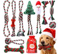 JolliLudo 11 Pcs Christmas Dog Rope Interactive Toys Chewing Toys Set for Small Medium Large Dogs Funny Cotton Rope Christmas Gift Bag for Puppy Teeth Cleaning and Interacting Play Games Gifts