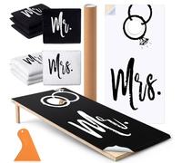 JolliLudo 11 Pcs Wedding Themed Cornhole Bag Set 4 Black Mr. and 4 White Mrs. Bean Bags, 2 Cornhole Board Vinyl Wraps Decals Weather Resistant Corn Hole Set for Wedding Reception Tossing Game Outdoor