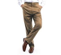 Jolliman Mens Beige Check Trousers Hidden Stretch Waist Smart Golf Trousers 46W / 27L