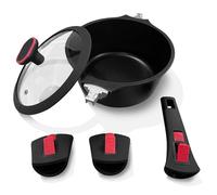 Jolliman Non-Stick Saucepan Casserole Induction Safe Detachable Handles All in One Pan, 20cm Black