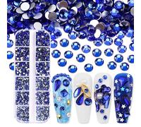 Jollin Nail Gems & Rhinestones - 3600pcs Bedazzling Kit with 6 Sizes Flatback Rhinestones for Nail Art, Glass Diamantes for Professional Salon & DIY Manicures, 1.6 mm - 3.2 mm, Sapphire
