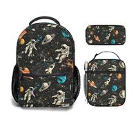 Jollitot Kids Backpack with Lunch Box, Lightweight School Backpack 3 Set for Boys, Space Design Boys Backpack For Kids Children Teens Elementary Middle School, Black