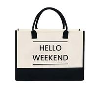 JOLLQUE Hello Weekend Beach Tote Bag, Large Waterproof Travel Foldable Canvas Handbag Purse, Summer Vibes Cute Shoulder Bags for Women,Bride,Mom,Teen