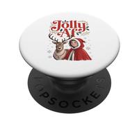 Jolly AF Christmas Retro Girl Deer Vintage Pajama Humor PopSockets Adhesive PopGrip
