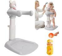 JOLLY BOFFIN Adjustable Baby Shower Stand with Bear Design, Portable Bath Support with Non-Slip Base, White, Baby Bathing Station (Grey)