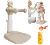 JOLLY BOFFIN Adjustable Baby Shower Stand with Bear Design, Portable Bath Support with Non-Slip Base, White, Baby Bathing Station (Khaki)