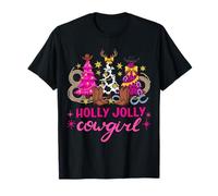 Jolly Cowgirl | Western Leopard Print Holly Christmas Tree T-Shirt