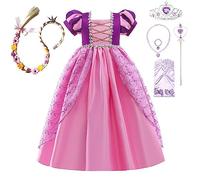 Jolly Fancy - Princess Rapunzel Costume Fancy Party Dress Up Set with Braid Headband & Accessories for Kids Girls Age 11-12 Years