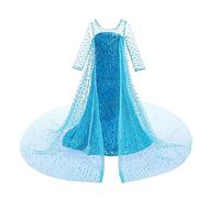 Jolly Fancy - Snow Queen Princess Elsa Costume Fancy Dress Up Sequin Party Gown with Train for Girls Age 5-6 Years, Blue