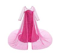 Jolly Fancy - Snow Queen Princess Elsa Costume Fancy Dress Up Sequin Party Gown with Train for Girls Age 5-6 Years, Hot Pink