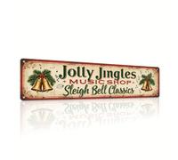 Jolly Jingles Music Shop Sleigh Bell Classics Vintage Metal Sign Christmas Winter Home Wall Decor for Kitchen Living Room Entryway Decorative Signs & Plaques 4x16 Inch