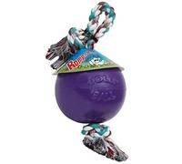 Jolly Pets 8-Inch Romp-n-Roll, Purple | Rope-and-ball fetch toy in tough JollyFlex - won't deflate if punctured, floats, made in USA