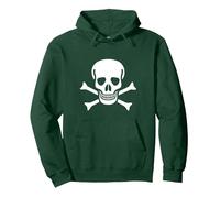 Jolly Roger Pirate Flag Skull and Bones Pullover Hoodie, Adult Unisex, Forest Green, XXL