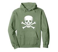 Jolly Roger Pirate Flag Skull and Bones Pullover Hoodie, Adult Unisex, Sage Green, XL