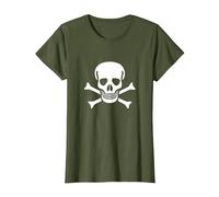 Jolly Roger Pirate Flag Skull and Bones T-Shirt, Women, Olive, S
