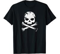 Jolly Roger Pirate Skull and Crossbones Kids Womens Mens T Shirt XXL Black