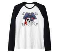 Jolly Roger Pirate Skull Crossbones Halloween Costume Raglan Baseball Tee