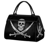 Jolly Roger Pirate Skull Gym Bag for Men Women, Grunge Skeleton Travel Sports Duffel Bags Waterproof Weekend Overnight Bag Lightweight Carry On Luggage Tote