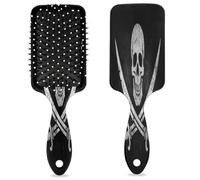 Jolly Roger Pirate Skull Hair Brush Grunge Skeleton Wet Dry Air Cushion Hair Brush Plastic Detangler Hairbrush for Kids Adults Back To School Gift Women Men
