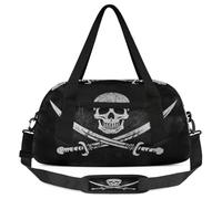 Jolly Roger Pirate Skull Kids Overnight Duffle Bags Boys Girls Teen Grunge Skeleton Sports Gym Bag for Weekender Travel Gymnastics Dance Ballet