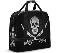Jolly Roger Pirate Skull Travel Duffel Bag for Women Men, Foldable Sports Gym Bag Weekend Overnight Totes Carry on Cabin Bag with Shoes Compartment