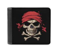 Jolly Roger Piratees Skull Crossbones Bifold Wallet PU Leather Pocket Wallet Slim Purse for Women Men Gifts