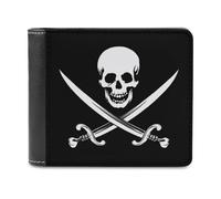 Jolly Roger Skull and Crossbones Slim Men's Wallets Fashion Soft Front Pocket Bifold Wallet with ID Credit Card Holder