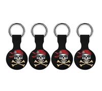 Jolly Roger Skull Protective Case Compatible for Airtag Silicone Tracker Holder Tracker Cover with Key Ring 4PCS