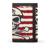 Jolly Roger U.S. Pirate Flag Funny Trifold Wallet RFID Blocking Front Pocket Wallets with ID Window Gifts for Men Women