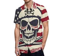 Jolly Roger U.S. Pirate Flag Men's Button Down Shirt Casual Short Sleeve Shirts Beach Summer Shirt with Pocket