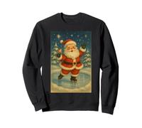Jolly Santa Ice Skating Under Stars Vintage Christmas Sweatshirt