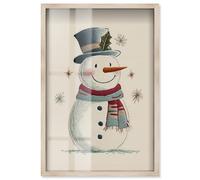 Jolly Snowman Shadowbox Print Christmas Wall Decor by Art Remedy, Blonde Frame, 21 x 31