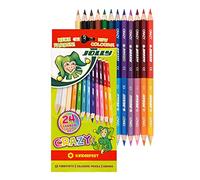 JOLLY Superstick Crazy Colouring Pencils, 24 Colours with 12 Colouring Pencils, Child Safe and Shatterproof, Non-Toxic, Extra Thick Lead, 12 Pencils in Cardboard Case