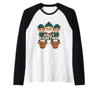 Jolly Together Retro Santa Elves Reindeer Christmas Art Raglan Baseball Tee