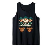 Jolly Together Retro Santa Elves Reindeer Christmas Art Tank Top