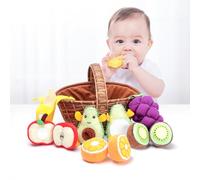 Jollybaby Plush Stuffed Cloth Fruit Food Toy Set for Baby 0-6-12 Months, Soft Fruit Basket Montessori Sensory Toy for 1 Year Old, Felt Pretend Fake Food Toy