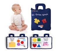 Jollybaby Soft Cloth Busy Bags Board Book for Baby 6-12-18-24-36 Months, Preschool Montessori Sensory Activity Book for Kids 1-3 Year Old, Quiet Book Gift for Toddlers 1-3(Blue)