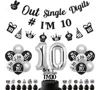 Jollyboom 10th Birthday Decoration for Boys Girls, Peace Out Single Digits i'm 10 Banner Garland Cake Cupcake Toppers Number 10 Foil Balloons for 10 Year Old Birthday Party