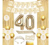 Jollyboom 40th Birthday Decorations for Women, Champagne Gold It's My 40th Happy Birthday Banner Cake Topper Sash Crown Balloons Fringe Curtain for Number 40 Year Old Women Bady Party
