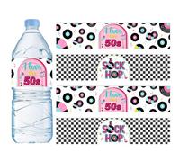Jollyboom 50s Birthday Party Decorations, Sock Hop Party Decorations Water Bottle Labels Stickers for Rock And Roll Music I Love The 50s 1950's Retro Happy Birthday
