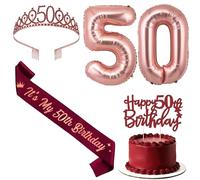 Jollyboom 50th Birthday Decorations Burgundy, Wine Red Birthday Decorations It's My 50th Sash Cake Topper Tiara Banner Number 50 Foil Balloon for 50 Year Old Women Her Gift Party Supplies