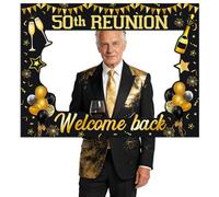 Jollyboom 50th Class Reunion Decorations, School Reunion Welcome Back Photo Booth Frame Prop Black Gold for 50 Anniversary Student School Class Welcome Back Party Gift