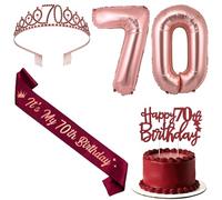 Jollyboom 70th Birthday Decorations for Her, Wine Red Burgundy Birthday Decorations It's My 70th Sash Cake Topper Tiara Banner Number 70 Foil Balloon for 70 Year Old Women Gift Party Supplies
