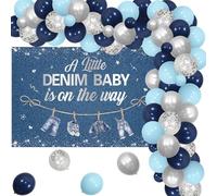 Jollyboom Blue Jean Denim Baby Shower Decorations, a Little Denim Baby Is On The Way Decorations Backdrop Banner Balloons Arch for Welcome Baby Blue Jean Clothes Pregnancy Gift
